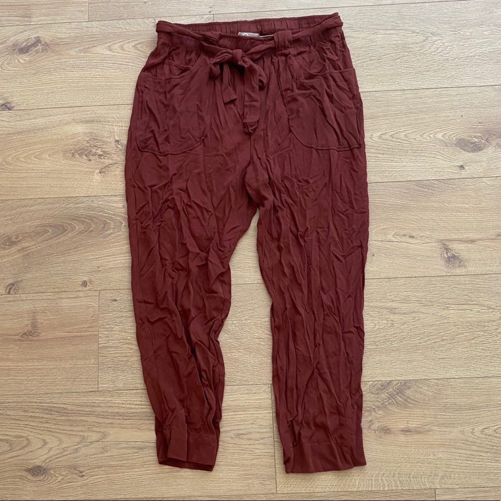 Linen maroon tie joggers